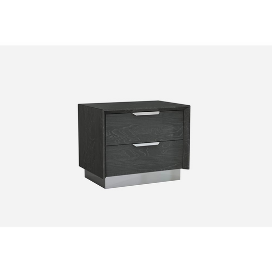 Navi Night Stand high gloss Grey with stainless steel trim 2 drawers with self-close runners