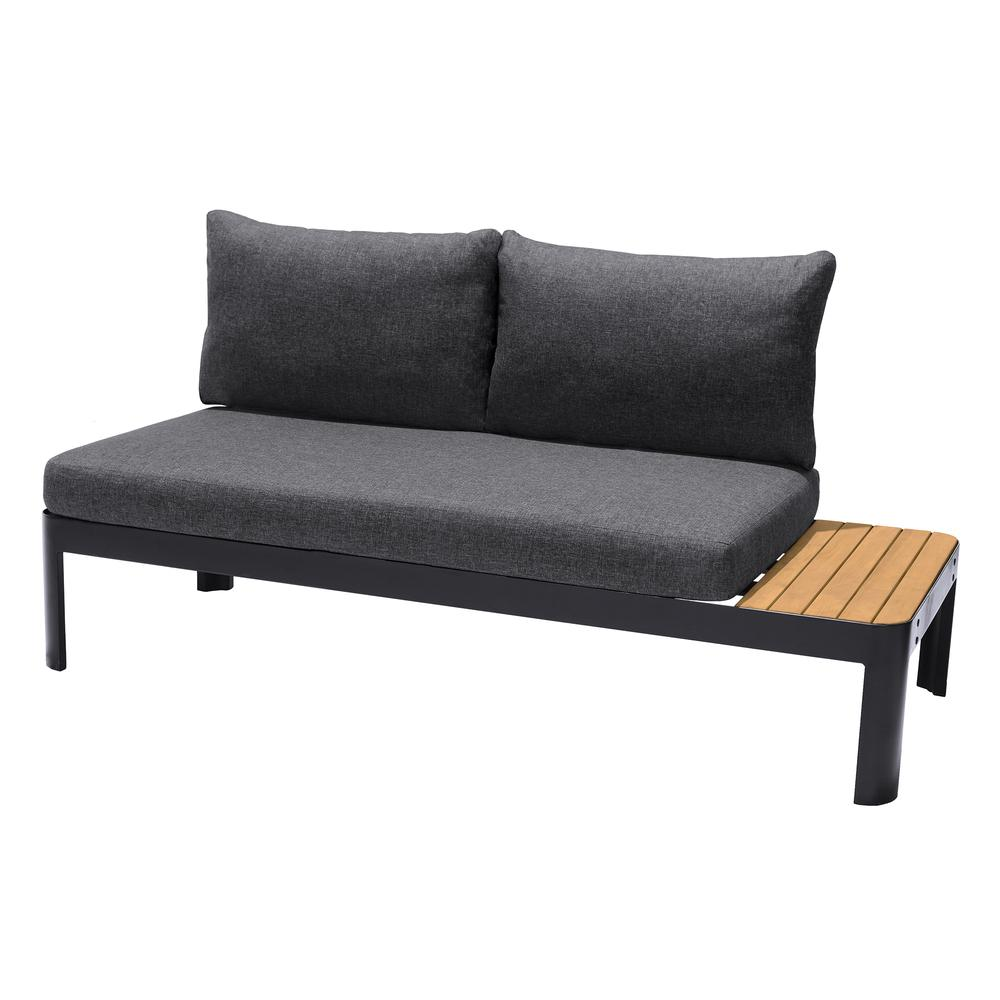 Portals Outdoor 4 Piece Sofa set in Black Finish with Natural Teak Wood Top Accent