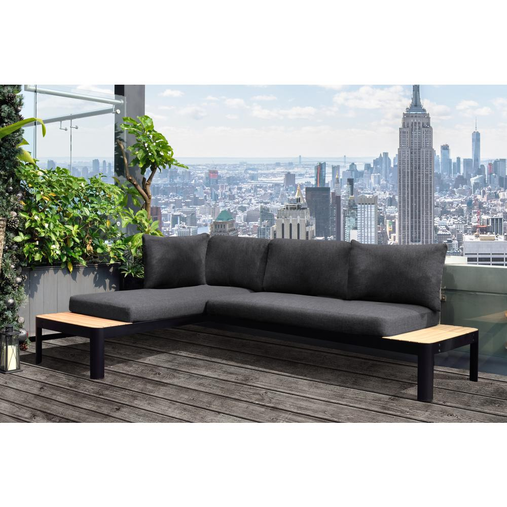 Portals Outdoor 2 piece Sofa Set in Black Finish with Natural Teak Wood Accent