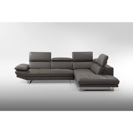 Pandora Sectional, chaise on right when facing, dark gray top grain Italian leather,