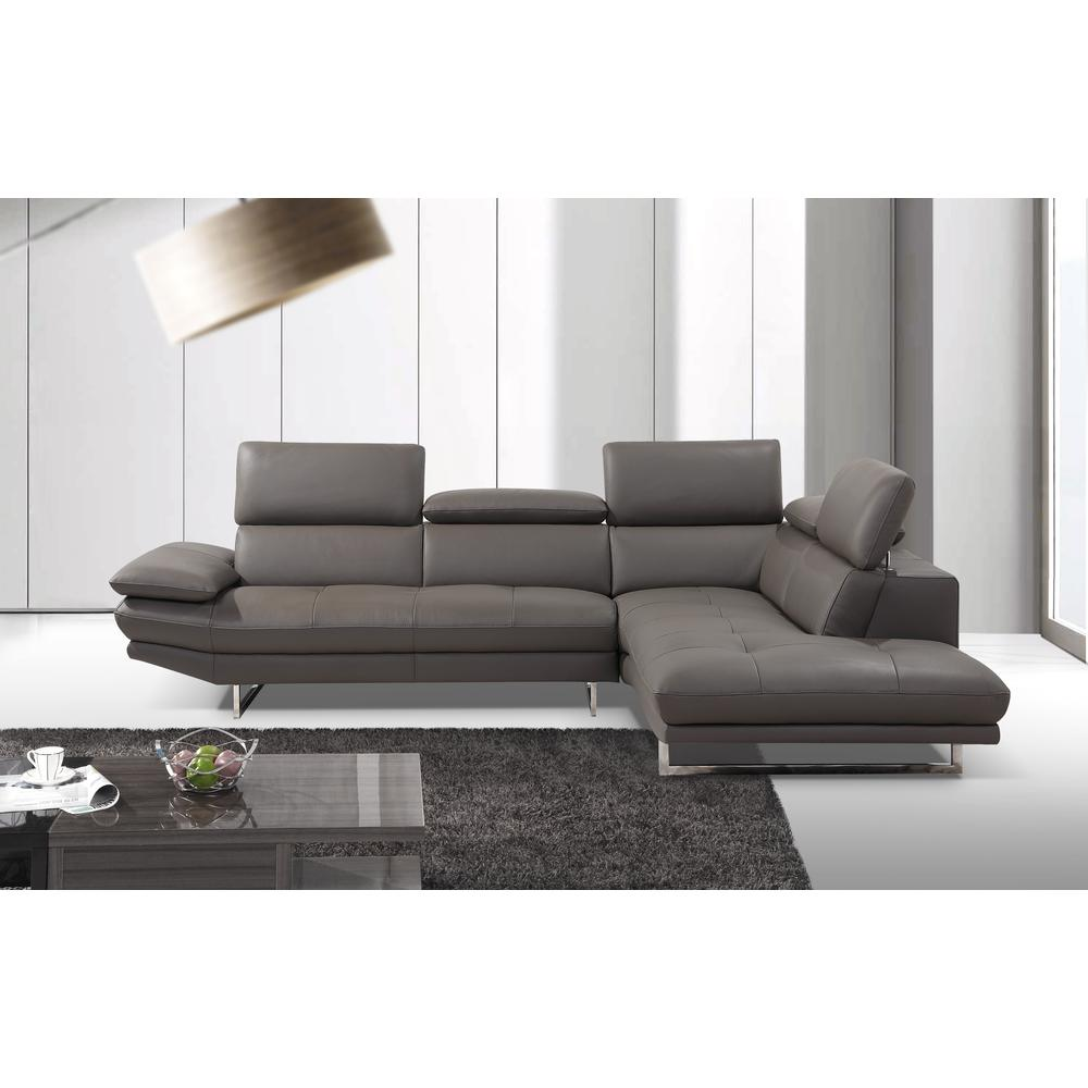 Pandora Sectional, chaise on right when facing, dark gray top grain Italian leather,
