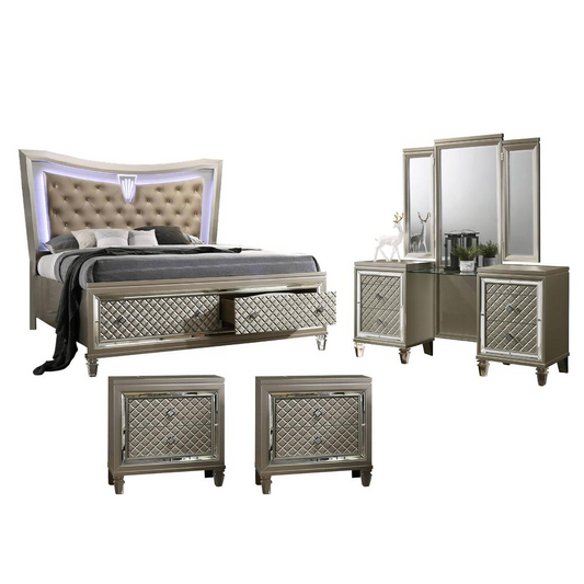 4 PC Set: 1 Bed, 1 Vanity Set, and 2 Nightstands