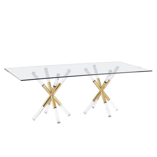 Best Master Dalton Rectangular Glass Gold Dining Table