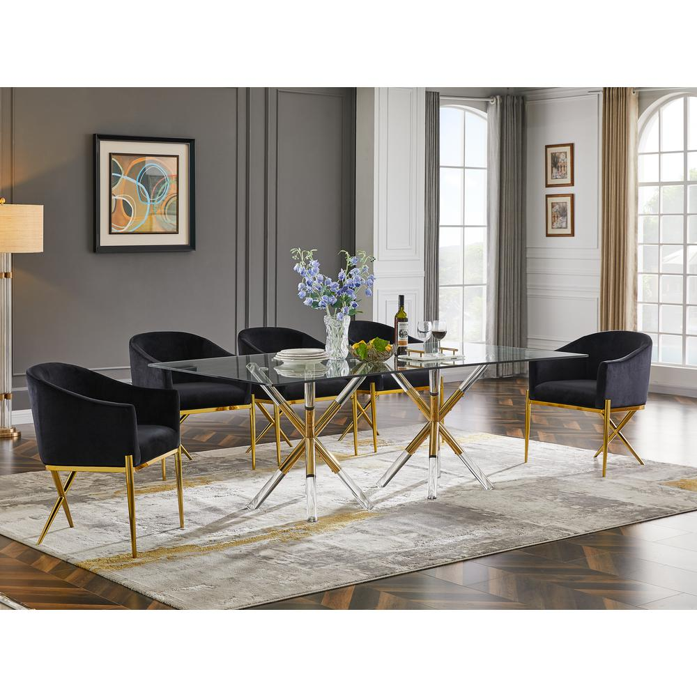 Best Master Dalton Rectangular Glass Gold Dining Table