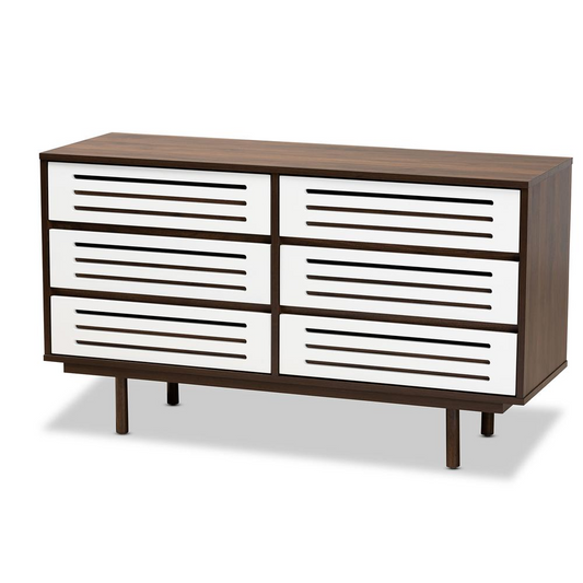 Meike MidCentury Modern TwoTone Walnut Brown and White Finished Wood 6Drawer Dresser