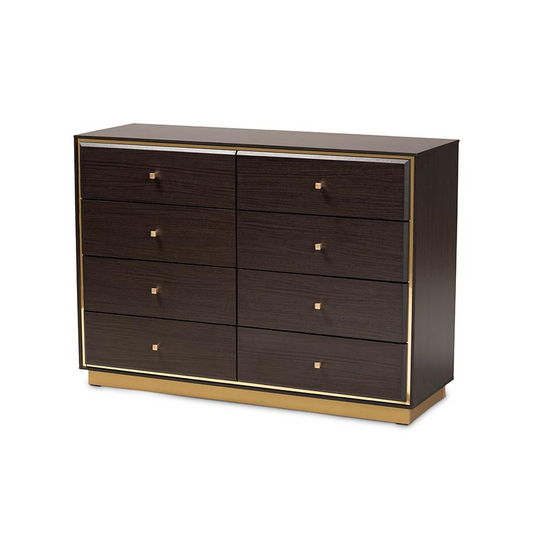 Baxton Studio Cormac Modern and Contemporary Espresso Brown Finished Wood and Gold Metal 8-Drawer Dresser