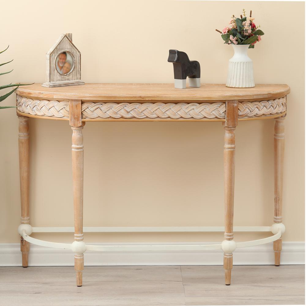 Natural Wood Half Moon Console Table