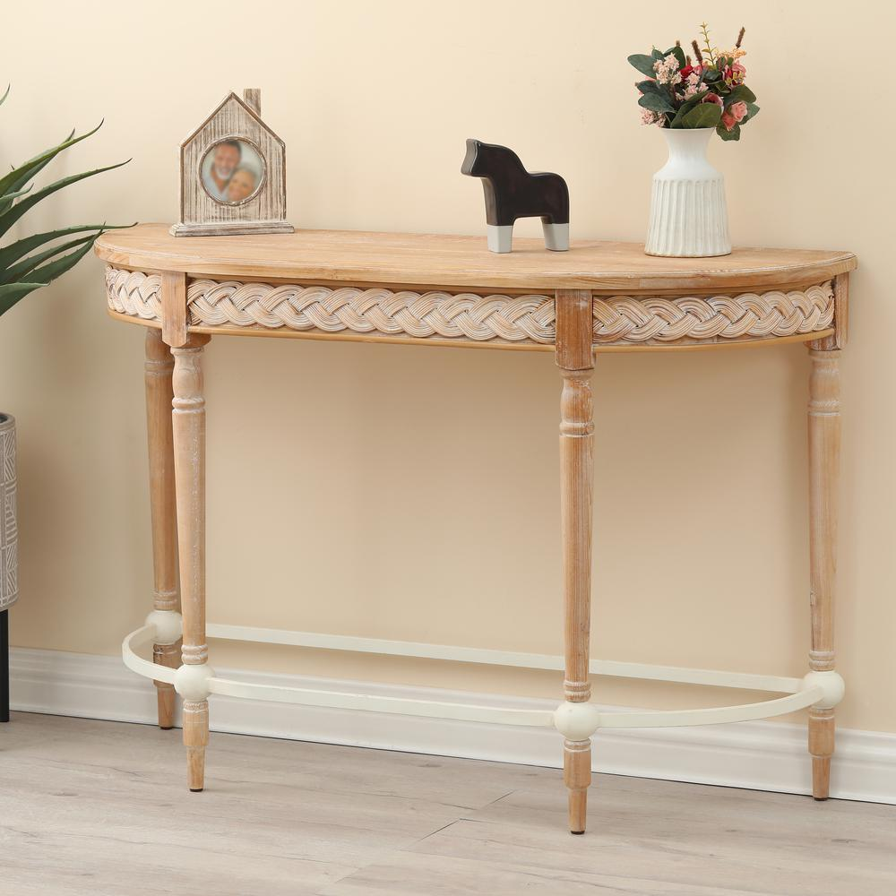 Natural Wood Half Moon Console Table