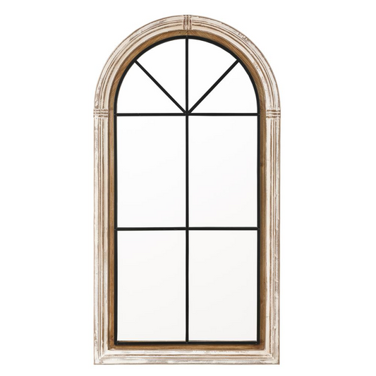 Rustic Wood and Iron Arched Window Wall Mirror