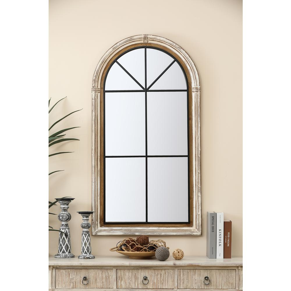 Rustic Wood and Iron Arched Window Wall Mirror