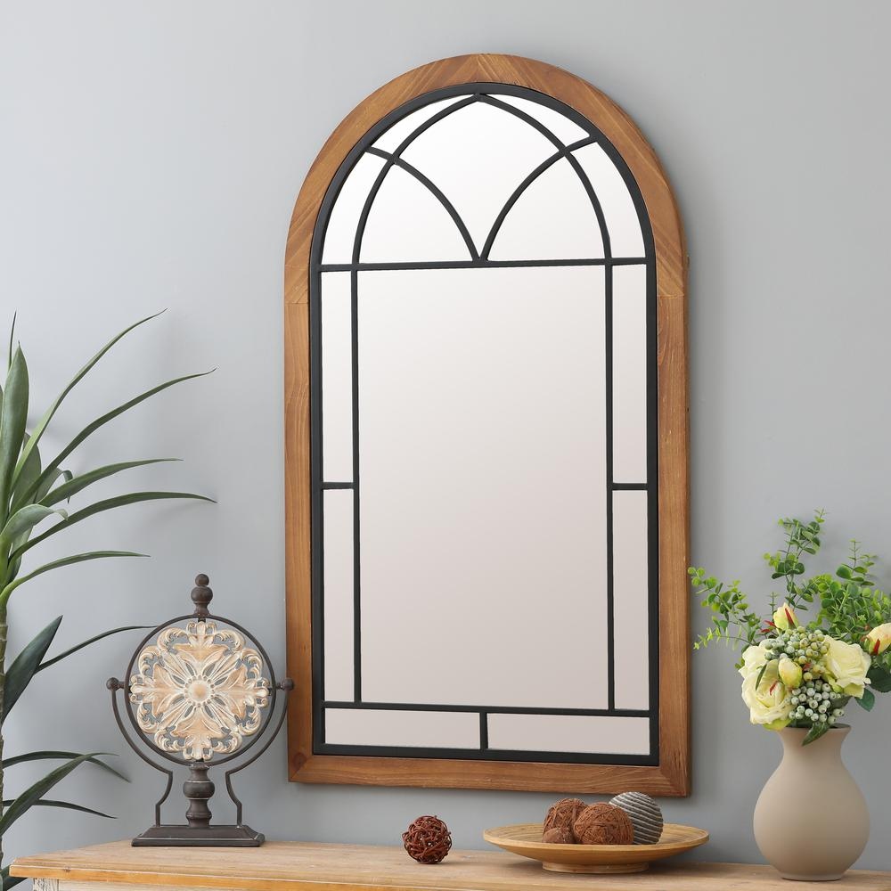 Arched Wood Framed Window Wall Mirror