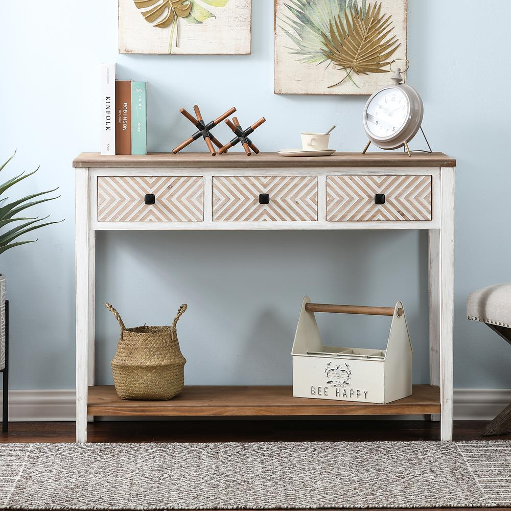 Rustic White and Natural Wood Storage Console Table