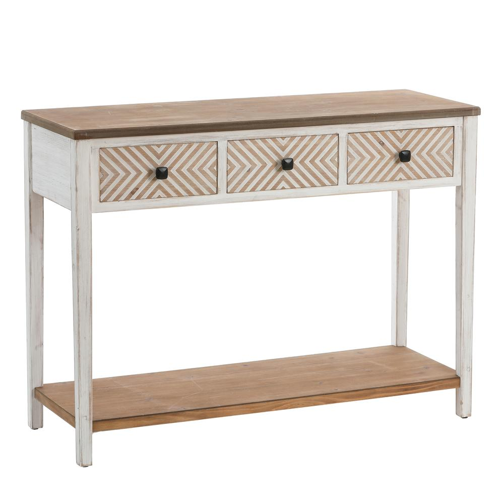 Rustic White and Natural Wood Storage Console Table