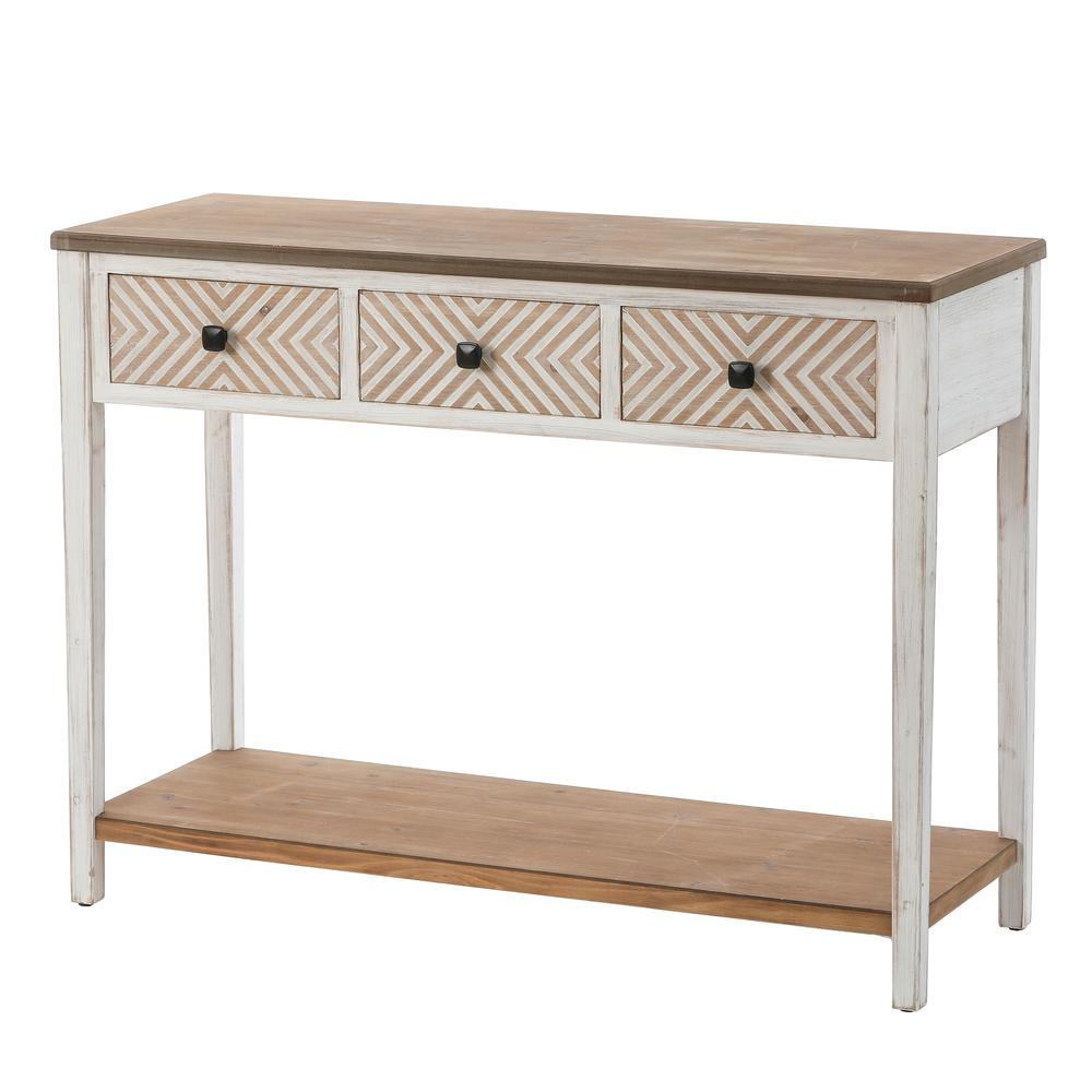 Rustic White and Natural Wood Storage Console Table