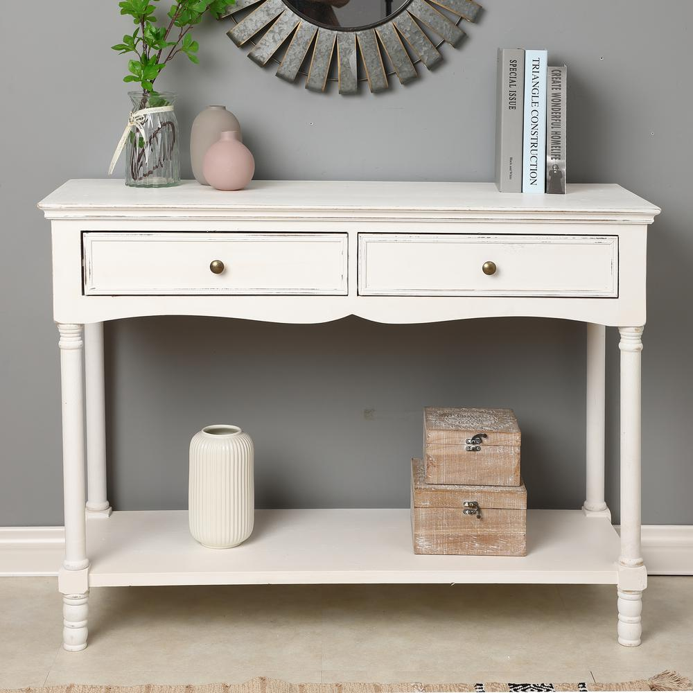 LuxenHome White Wood 2-Drawer Storage Console Table