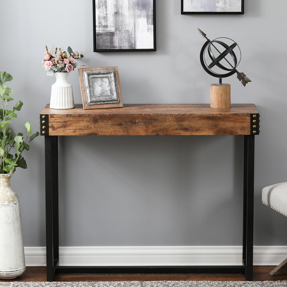 31.5" H Engineered Wood and Metal Console Table, Red Oak