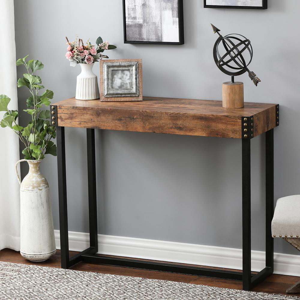 31.5" H Engineered Wood and Metal Console Table, Red Oak