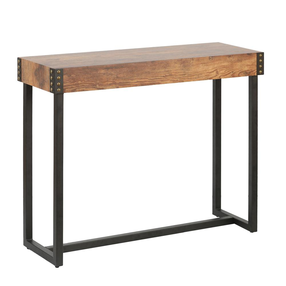 31.5" H Engineered Wood and Metal Console Table, Red Oak