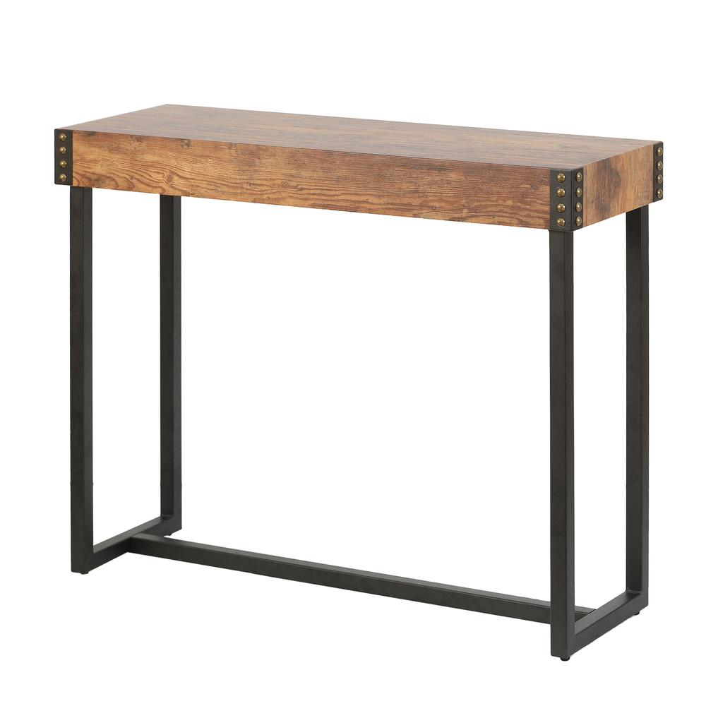 31.5" H Engineered Wood and Metal Console Table, Red Oak