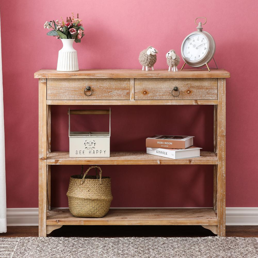 Natural Wood Storage Console Table