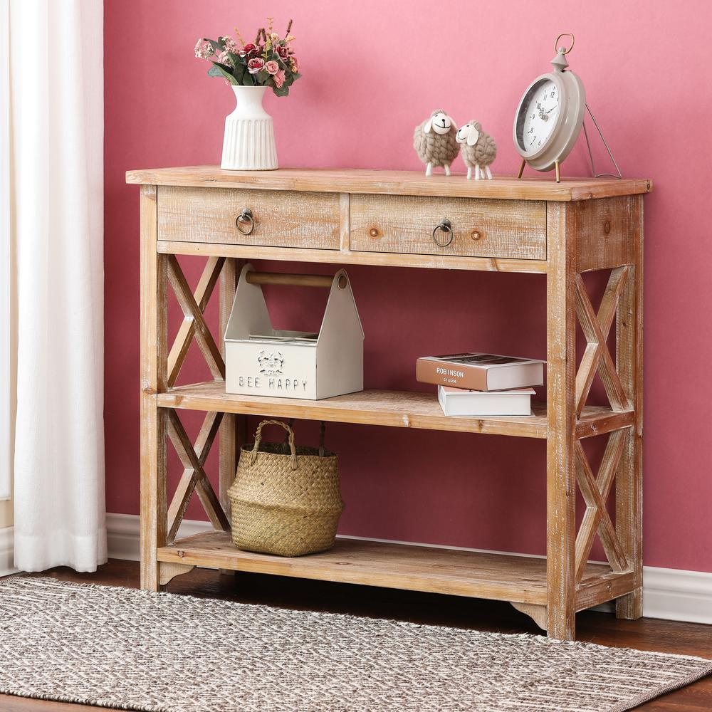 Natural Wood Storage Console Table