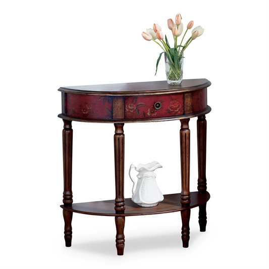 Mozart Red Hand Painted Demilune Console Table