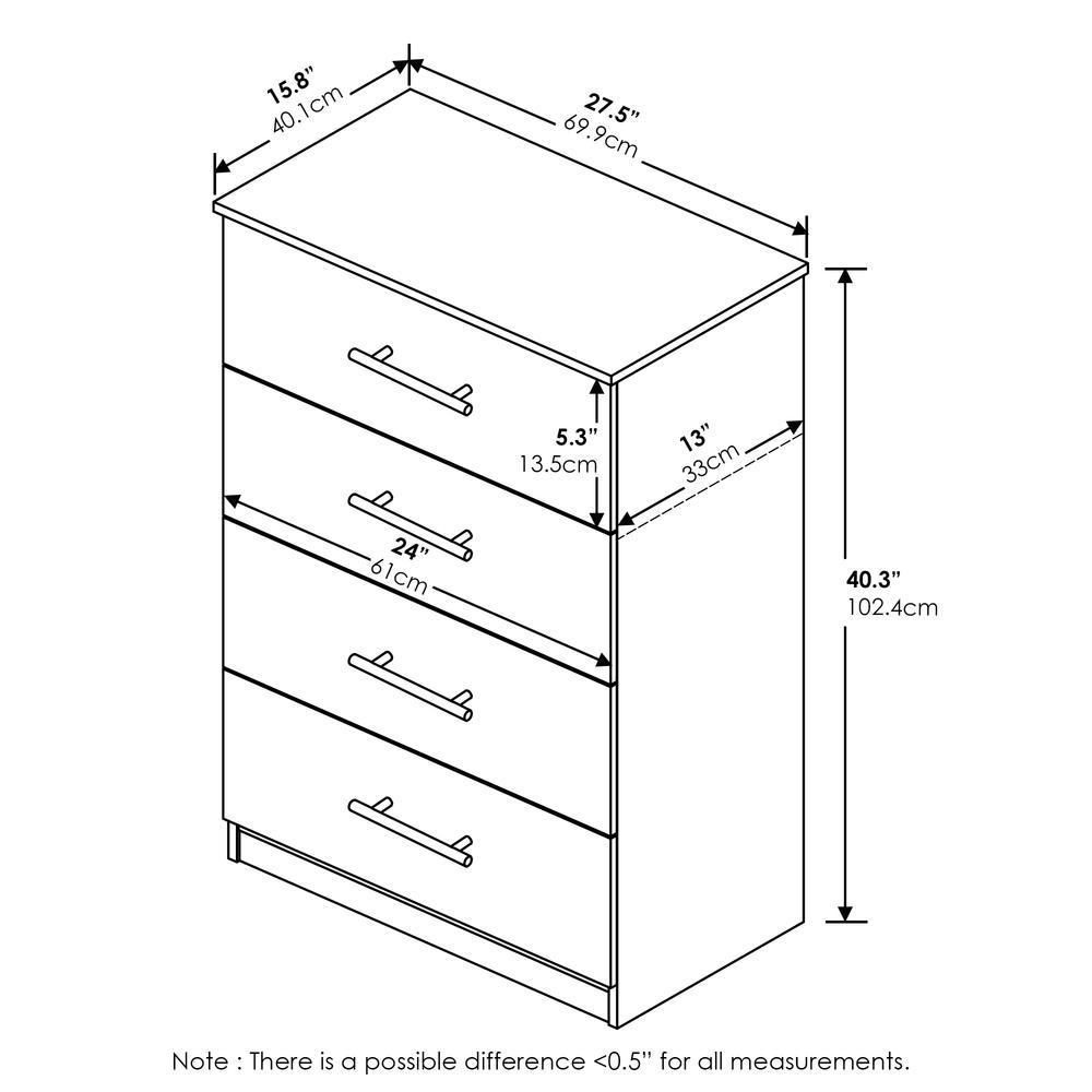 Furinno Tidur Simple Design 4-Drawer Dresser with Handle, Americano