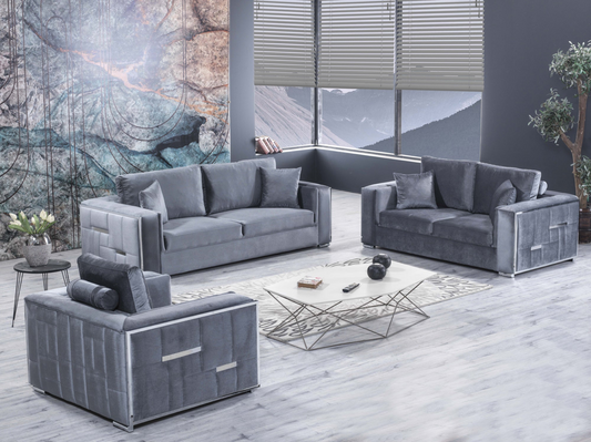 Regina Silver Gray Velvet Living Room Set