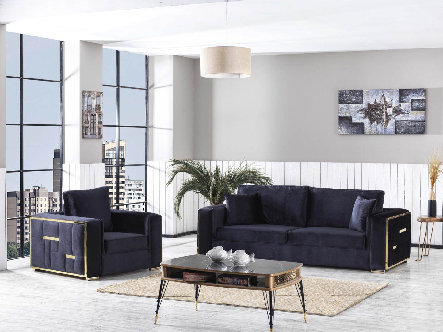 Regina Black Velvet Living Room Set