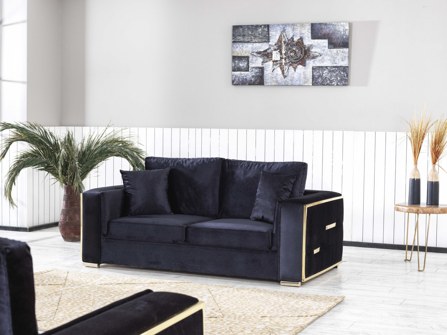 Regina Black Velvet Living Room Set