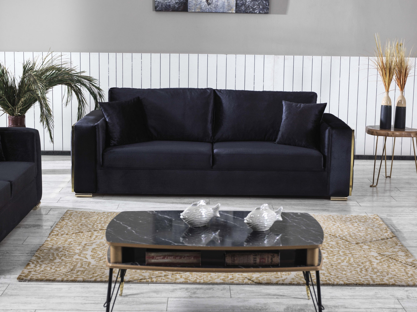 Regina Black Velvet Living Room Set