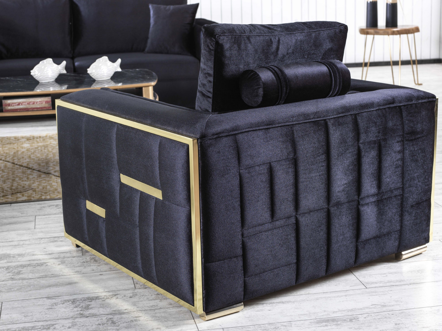 Regina Black Velvet Living Room Set