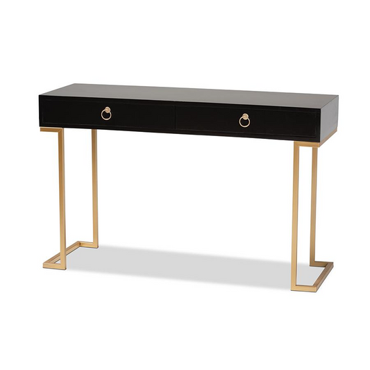 Baxton Studio Beagan Modern and Contemporary Black Finished Wood and Gold Metal 2-Drawer Console Table