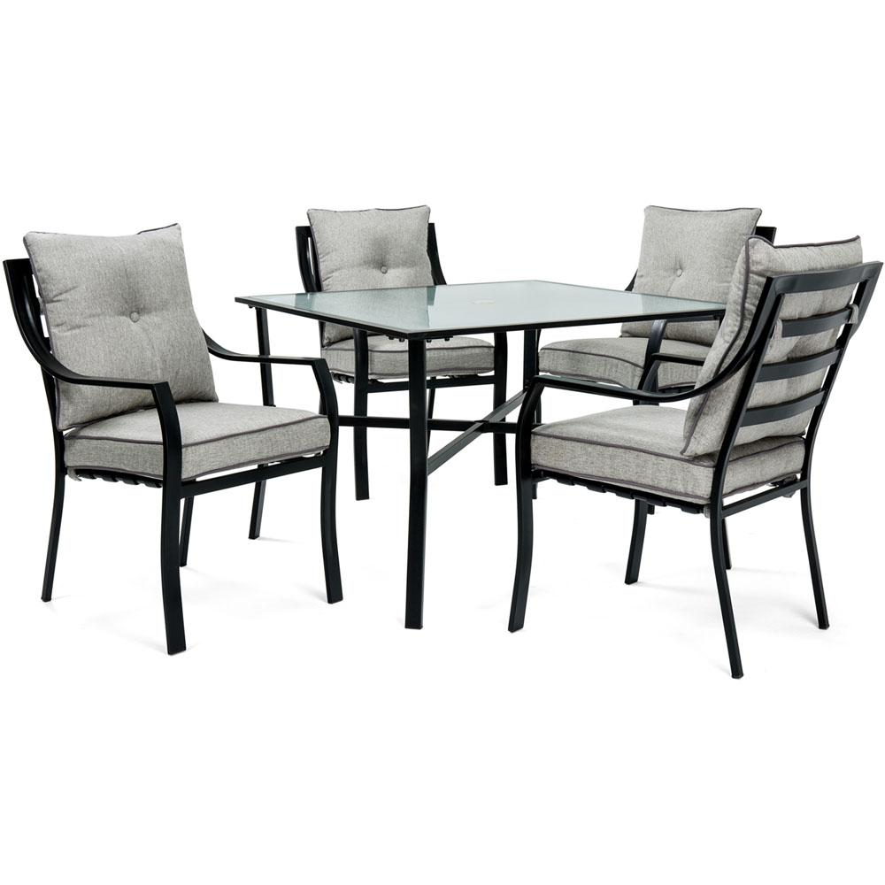 5pc Dining Set: 4 Stationary Chairs, 1 Square Dining Table