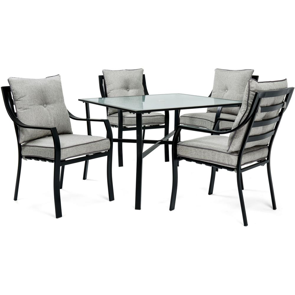 5pc Dining Set: 4 Stationary Chairs, 1 Square Dining Table