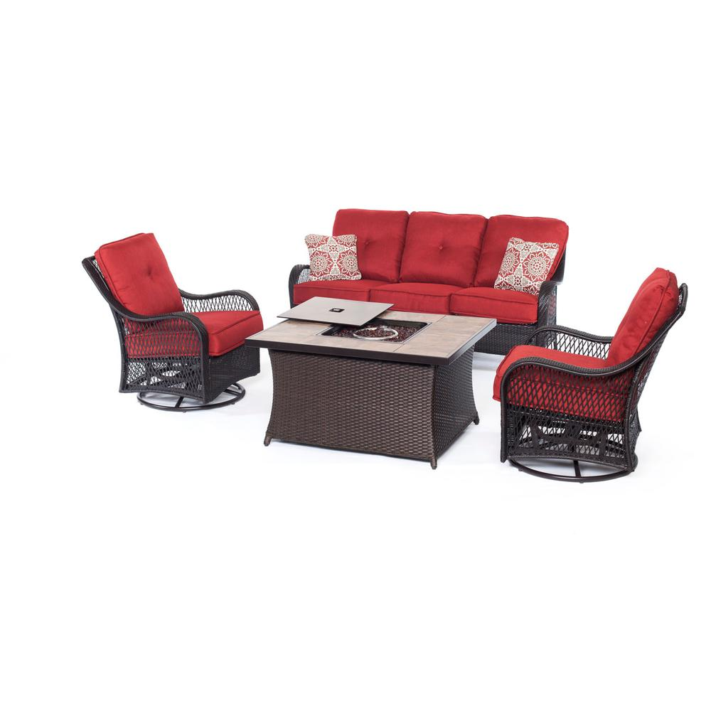 Orleans FP Seating Set:2 Swvl Gliders, Sofa, FP CofTbl w/Porcelain Tile