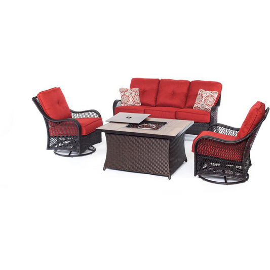 Orleans FP Seating Set:2 Swvl Gliders, Sofa, FP CofTbl w/WoodGrain Tile