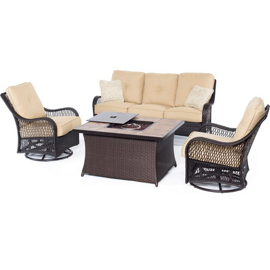 Orleans FP Seating Set:2 Swvl Gliders, Sofa, FP CofTbl w/Porcelain Tile