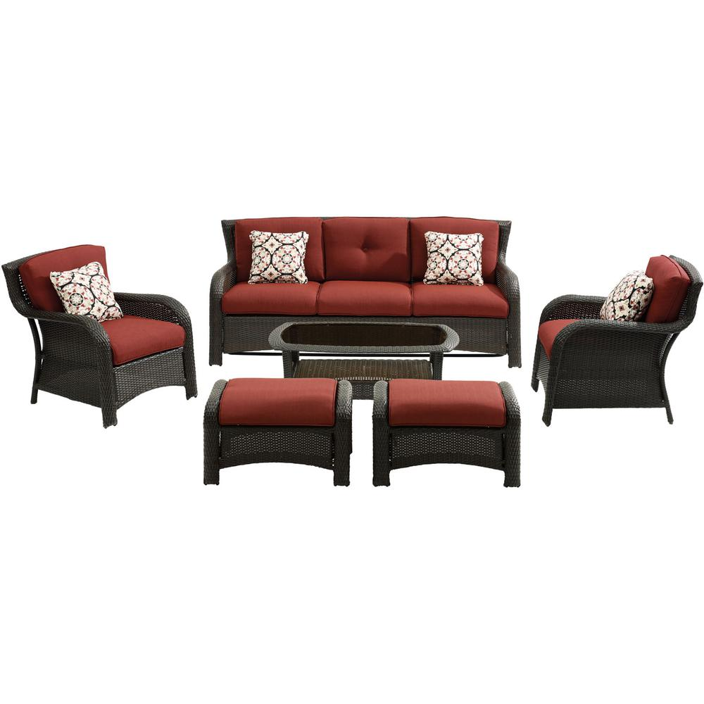Strathmere6pc: Sofa, 2 Side Chairs, 2 Ottomans, Woven Coffee Table