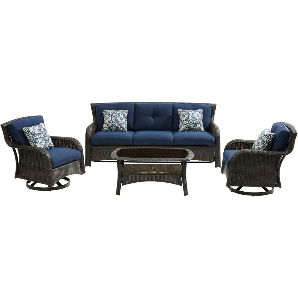 Strathmere4pc: Sofa, 2 Swivel Gliders, Woven Coffee Table
