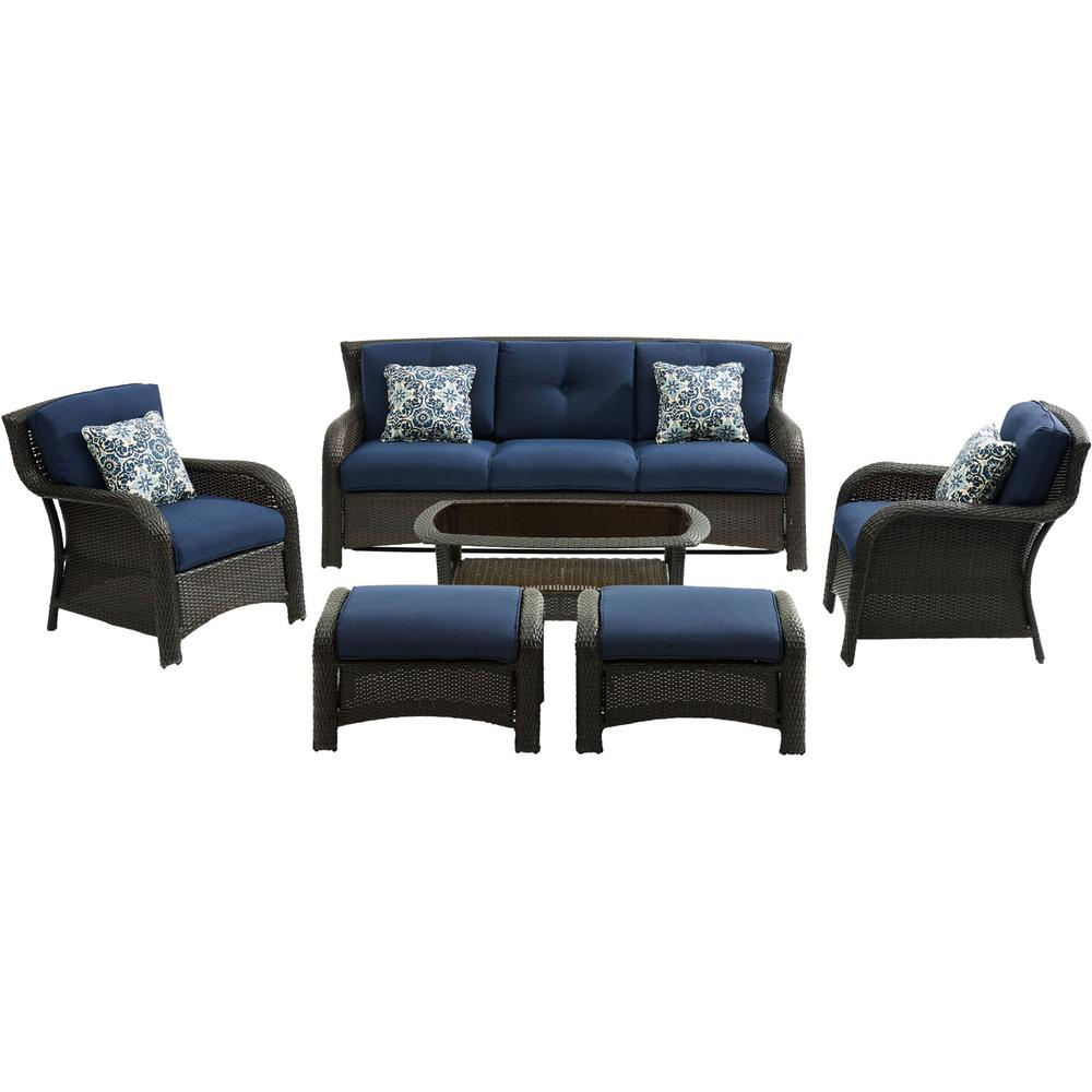 Strathmere6pc: Sofa, 2 Side Chairs, 2 Ottomans, Woven Coffee Table