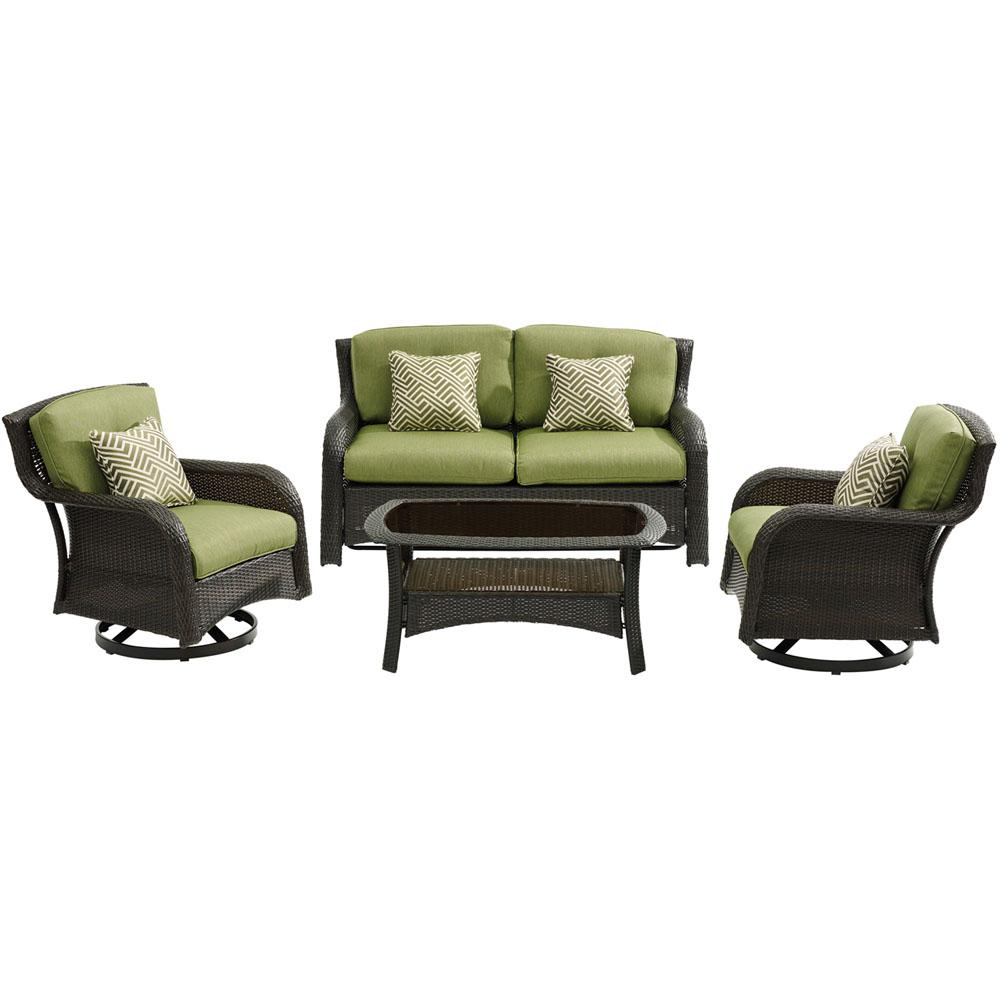 Strathmere4pc: Loveseat, 2 Swivel Gliders, Woven Coffee Table