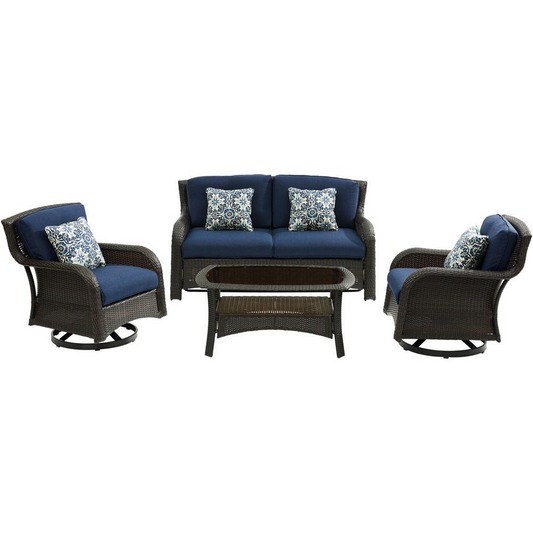 Strathmere4pc: Loveseat, 2 Swivel Gliders, Woven Coffee Table