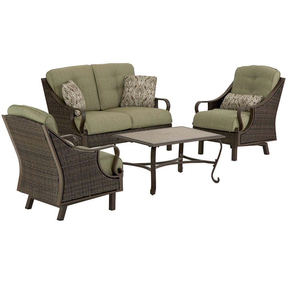 Ventura 4pc Seating Set: Sofa, 2 glide chairs, ceramic tile coffee table