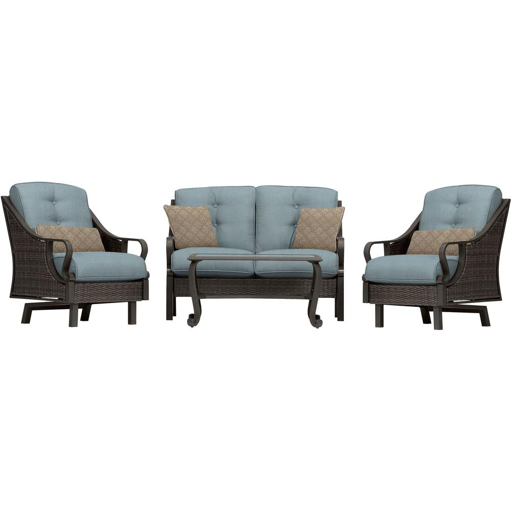 Ventura 4pc Seating Set: Sofa, 2 glide chairs, ceramic tile coffee table