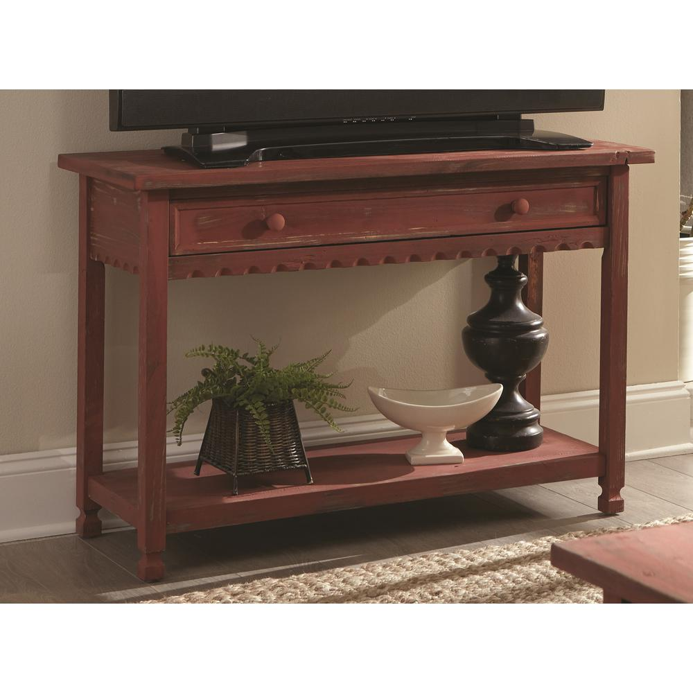 Country Cottage Media/Console Table, Red Antique Finish