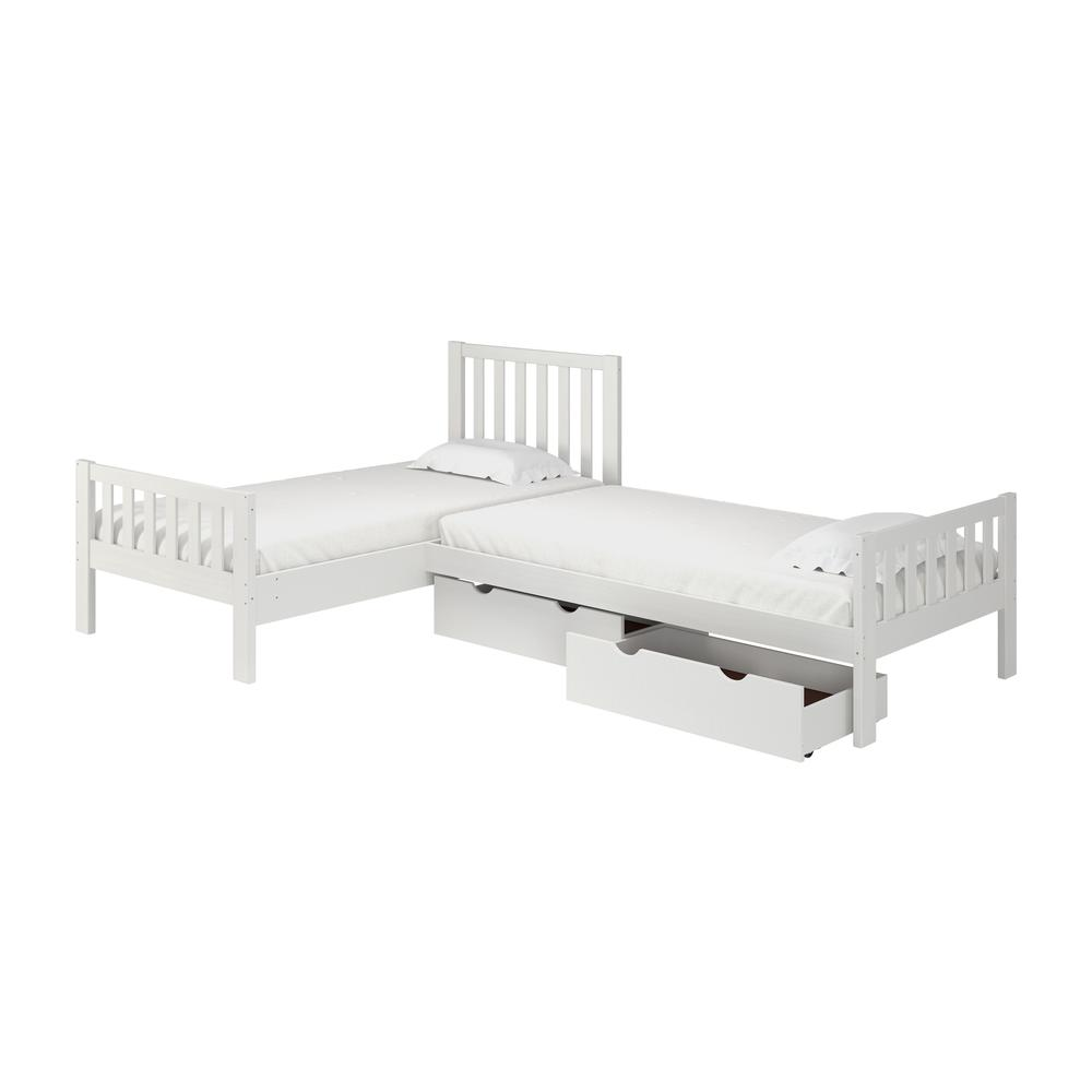 Aurora Corner L-Shaped Twin Wood Bed Set, White