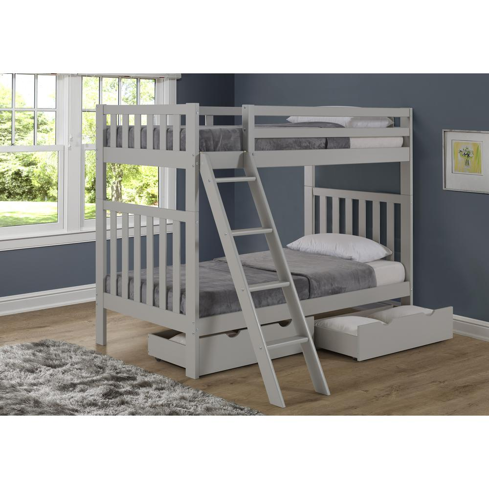 Aurora Twin Over Twin Wood Bunk Bed, Dove Gray