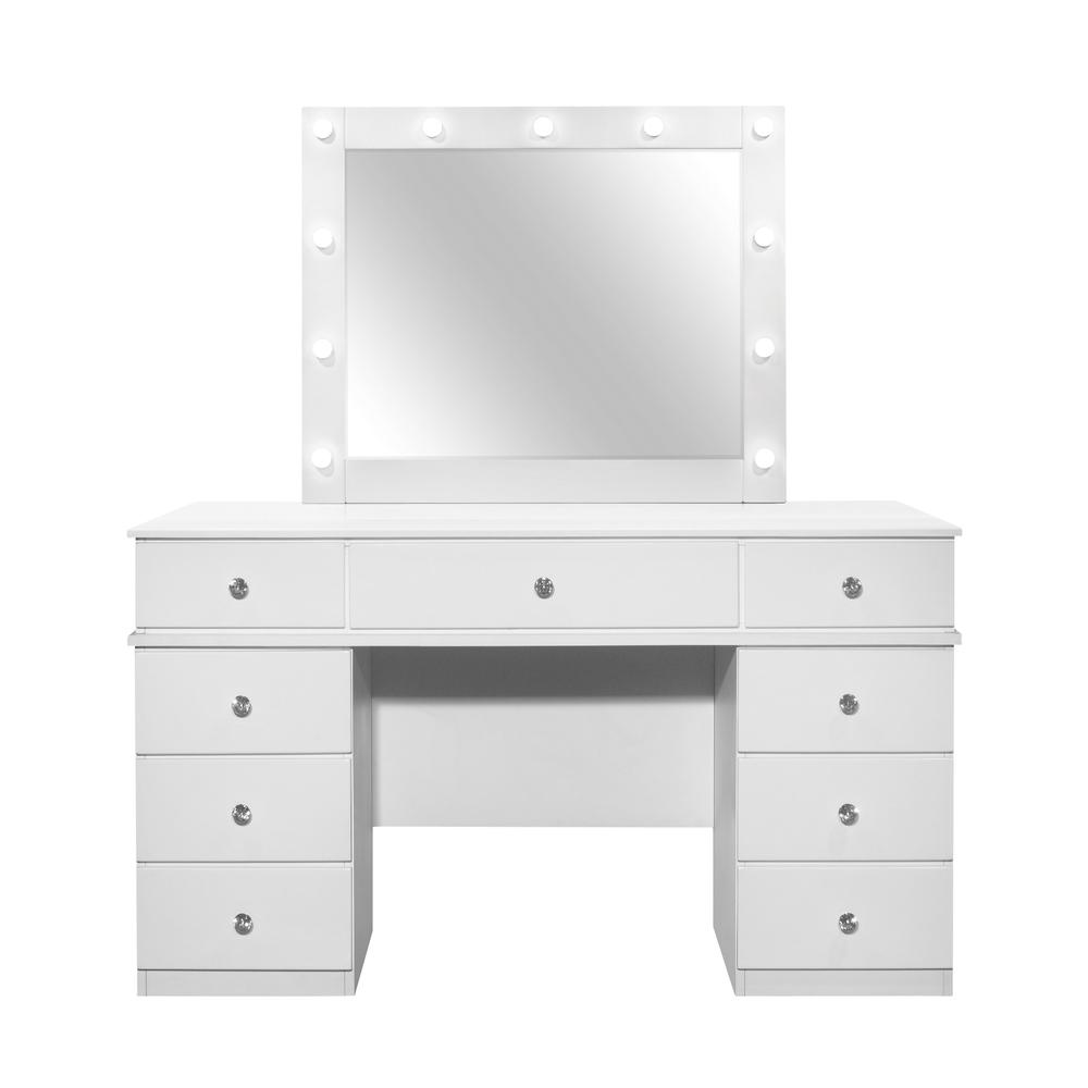 White Vanity Set with Stool and Mirror