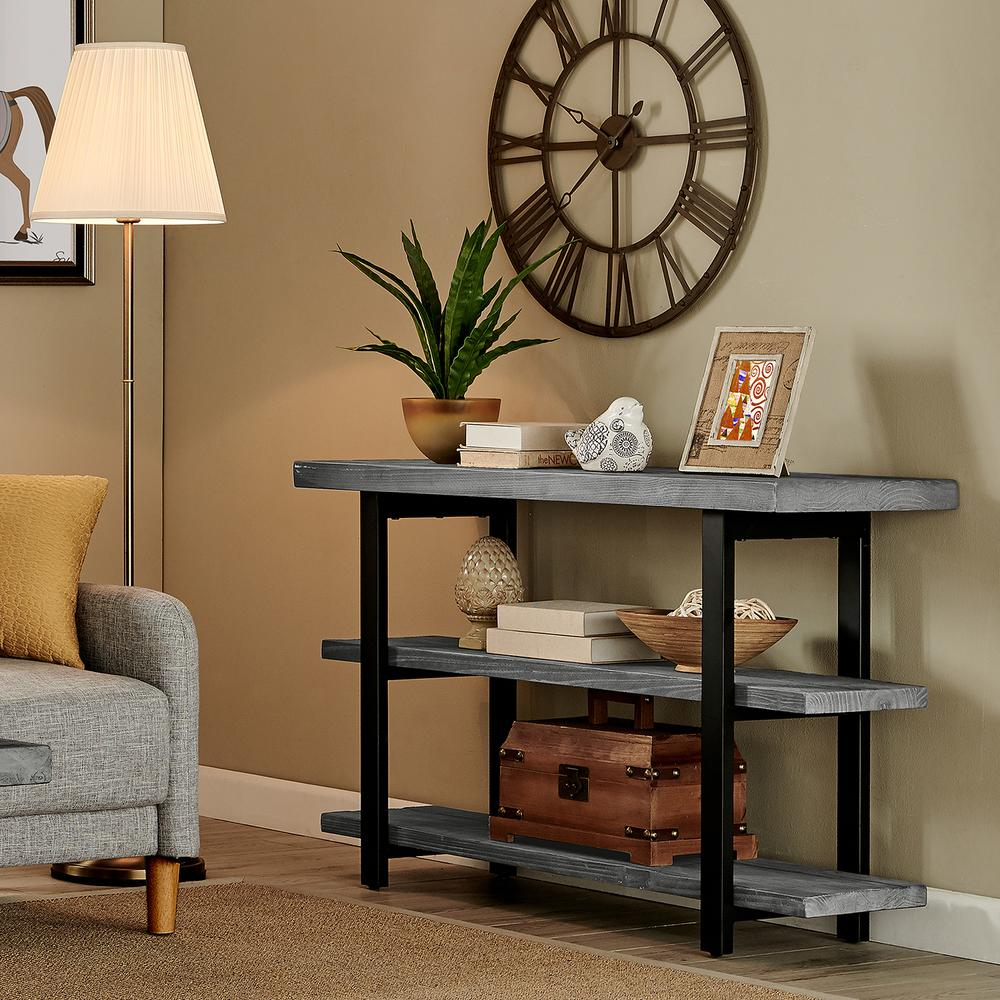 Pomona 48" Metal and Reclaimed Wood Media/Console Table, Slate Gray